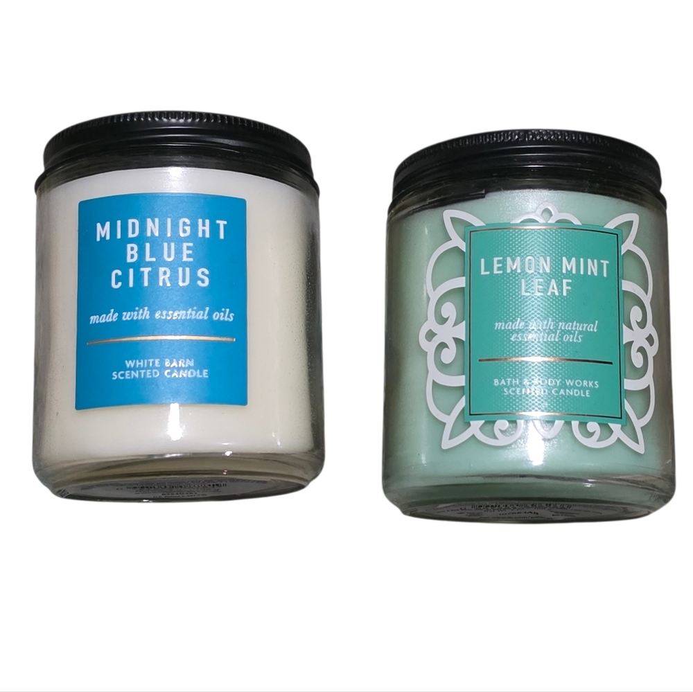 White Barn Midnight Blue Citrus and Lemon Mint Leaf Candles - White and Green
